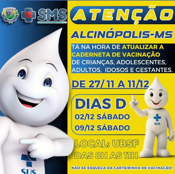 Imagem de compartilhamento para o artigo Prefeitura de Alcinópolis convoca população para atualizar carteira de vacinação da MS Todo dia